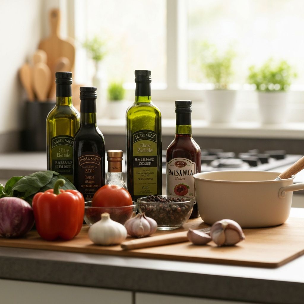 Gemütliche Küchenszene mit Würzprodukten und Zutaten